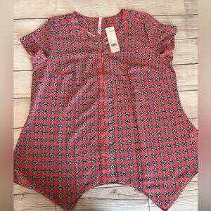 NY Collection Coral Short-Sleeve Geometric Print Top